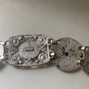 Chico’s Abalone Shell/rhinestone silver tone metal chain link belt Sz M/L Chico main image 3